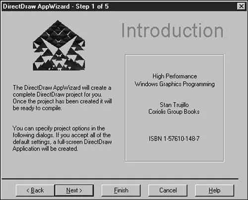 Рис 32 Диалоговое окно с заставкой DirectDraw AppWizard Это окно в основном - фото 3
