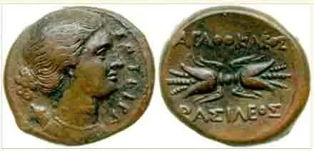 AE22 монета Агафокла надпись на которой объявляет его не тираном или - фото 14