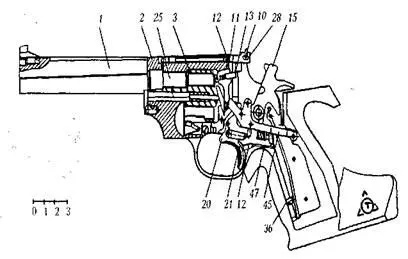 Рис 6 Разрез револьвера ТОЗ49 1 ствол 2 рама 3 барабан 10 винт - фото 6