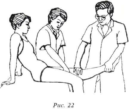 Далее врач становится перед пациенткой и захватив ногами ее лодыжку - фото 159