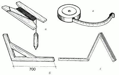 Рис 4 Контрольноизмерительные приборы а отвес б угольник в рулетка - фото 4