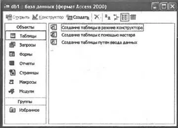 Рис 91Новая база данных в Microsoft Access Выберем пункт Создание таблиц в - фото 110