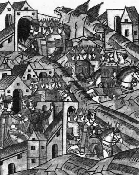 Отступление Ольгерда от Москвы Миниатюра Лицевого свода XVI в И бой - фото 32