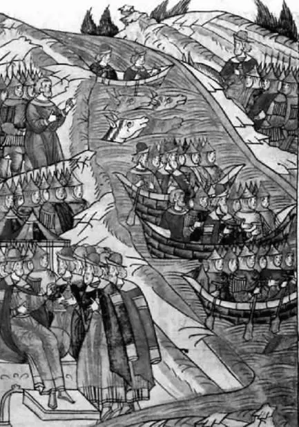 Переправа русских войск через Дон Миниатюра из Лицевого свода XVI в Князь - фото 45