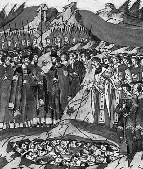 Похороны после Куликовской битвы Миниатюра из Лицевого свода XVI в Армия - фото 52