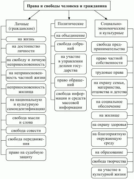 Схема 6 Классификация прав и свобод человека 1 Самое общее деление прав и - фото 6
