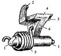 Рис 47 Шептало 1 цапфы 2 зуб 3 выступ 4 носик 5 пружина - фото 48