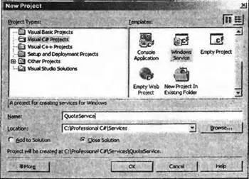 После нажатия OK для создания приложения Windows Service появится окно - фото 139