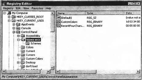 Ключ HKCUControl PanelAppearance имеет три заданных именованных значения - фото 25