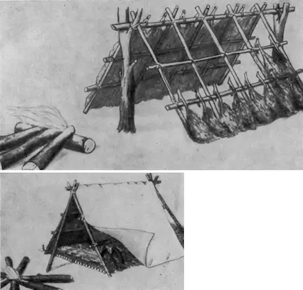 Рис 16 Шалаш двухскатный и костер таежный Следует связать из жердей длиной - фото 19