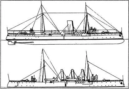 Безбронный крейсер авизо Тацута на 18942 вверху и на 1903 г внизу - фото 36