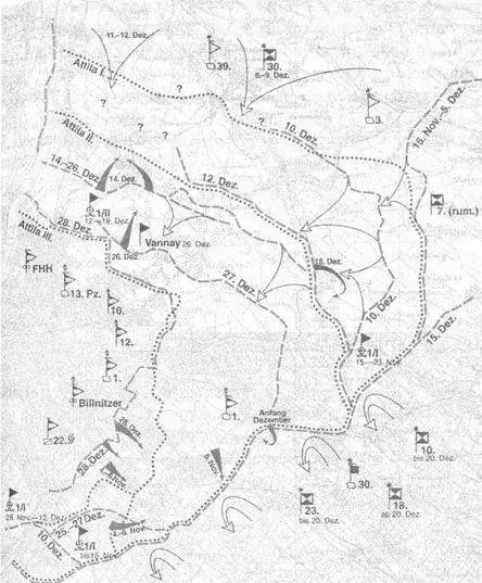 Фронт на подступах к Пешту 15 ноября 24 декабря 1944 года 9 декабря немецкое - фото 40