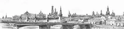Темнокрасные кирпичные стены и башни черные стволы и зеленые кроны деревьев - фото 157