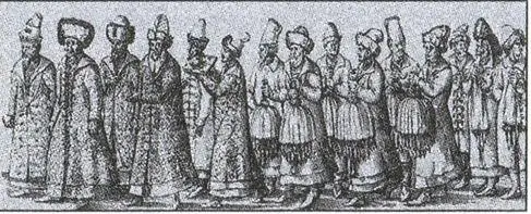 Бояре окольничие дьяки подьячие Немецкая гравюра XVI век Потомки удельных - фото 45