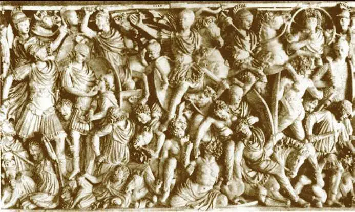 Битва римлян с варварами Горельеф саркофага Людовизи Мрамор 3 в - фото 24