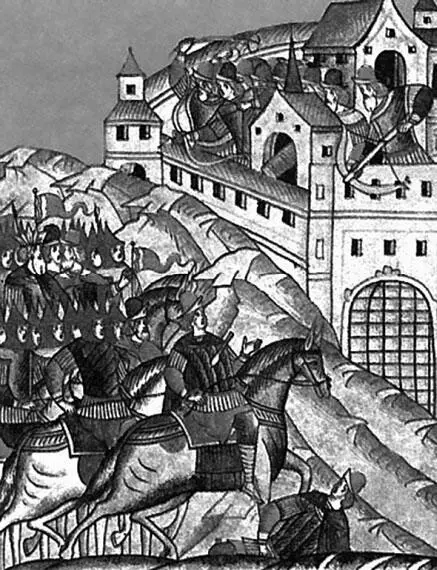 Тохтамыш под Москвой Миниатюра из Лицевого летописного свода XVI в - фото 48