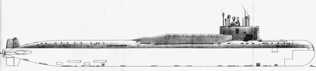 АПКР К500 пр 667Б Продольный разрез АПКР пр 667Б 1 основные антенны - фото 14