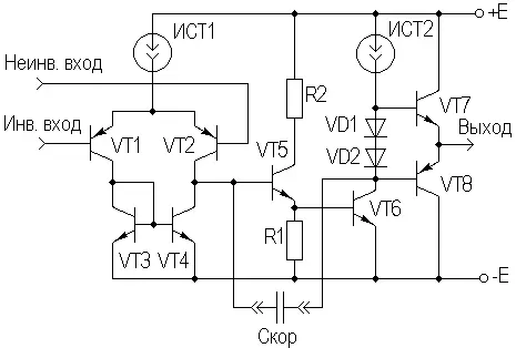 Рисунок 63 Схема простого ОУ Данная схема содержит входной ДУ VT 1 и VT 2 с - фото 189