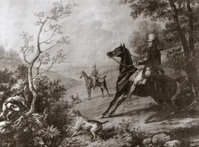 Охотник в засаде Гравюра Ж Жазе с оригинала О Верне 1810е гг Прогулка в - фото 72