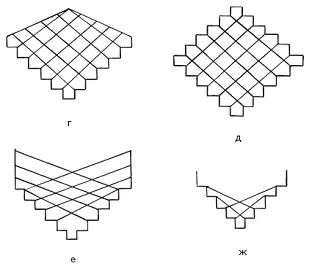 Рис 43г д схема плетения сетки для боковых ромбов е схема плетения - фото 59