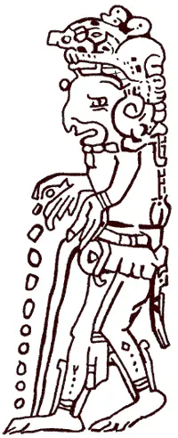 Рисунок из Мадридского кодекса изображающий бога использующего заостренную - фото 7