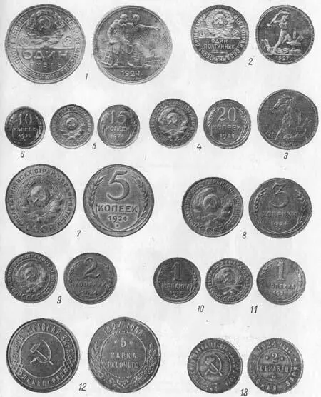 Рис 184 16 серебряные монеты СССР 19241931 гг 711 медные монеты 1924 - фото 187