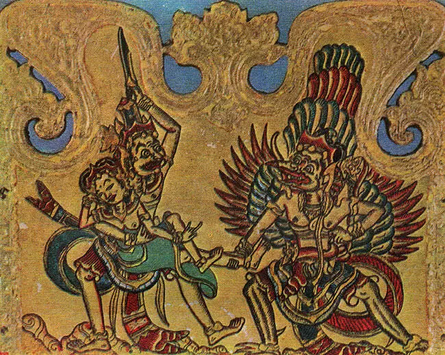 Равана похищает Ситу Рисунок на старинном ритуальном сосуде Остров Бали Тут - фото 12