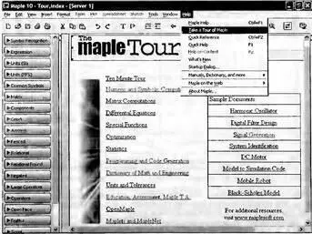Рис 157 Начальное окно самоучителя по системе Maple 10 Пример использования - фото 74