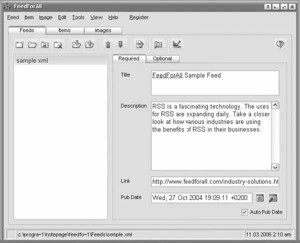 Рис 217 Настройки RSSленты в утилите FeedForAll При создании новой ленты - фото 25