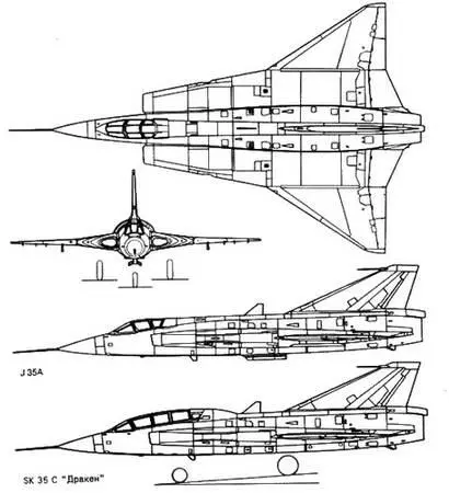 Рис 253 Проекции многоцелевого истребителя Дракен J35 Передняя и задняя - фото 199