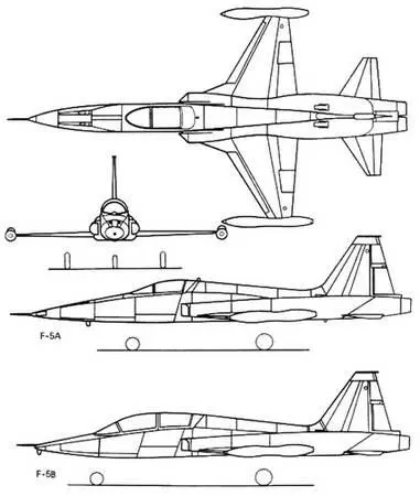 Рис 297 Проекции истребителяперехватчика F5A и учебнобоевого самолета - фото 250