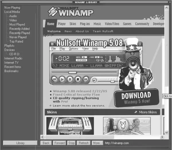 Рис 125 Минибраузер встроенный в Winamp Чтобы открыть в минибраузере - фото 128
