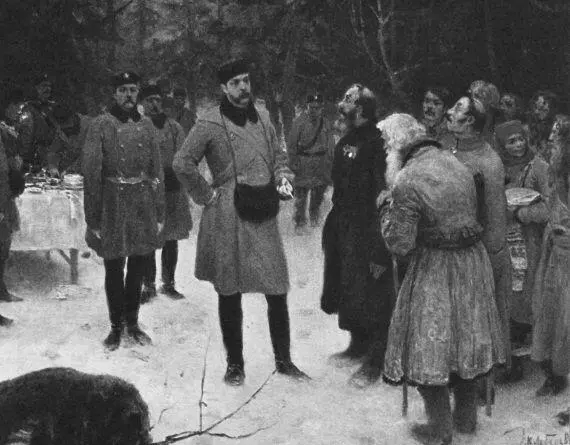 Император Александр II в лесу разговаривает с крестьянами К Лебедев - фото 64