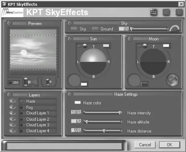 Рис 832 Настройки фильтра KPT SkyEffects Небесные эффекты Эффект который - фото 334