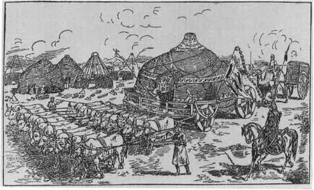 Перевозка юрт в XIII в Рисунок XIX в Монгол Китайскии рисунок XVII в - фото 37