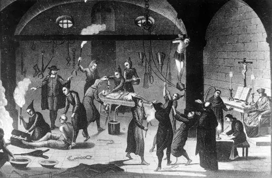 Пытки инквизиции Гравюра XVIII в Допрос свидетеля в трибунале инквизиции - фото 24