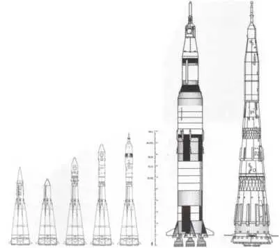 Сравнительные размеры ракетносителей Н1 крайняя справа и Сатурн5 вторая - фото 107