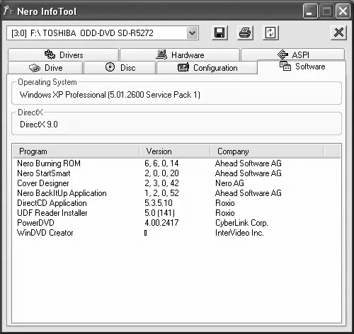 Рис 644 Окно Nero Info Tool вкладка Software Рис 645 Окно Nero - фото 167