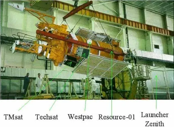 Рис 28 Спутник ТЕХСАТ закрепленный на РЕСУРСЕ01 перед их стыковкой с - фото 32