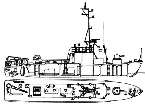 Рис 63 Речной тральщик пр 12592 продольный разрез и вид сверху Корабль - фото 77