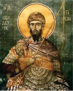 Святой мученик Феодор Тирон Фреска Монастырь Ставроникита Св Гора Афон - фото 78
