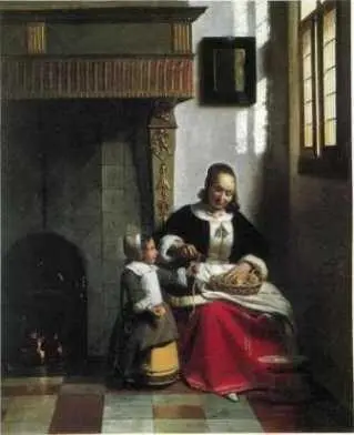 4 Питер де Хох Интерьер с женщиной чистящей яблоки 1663 Холст масло 705 - фото 4