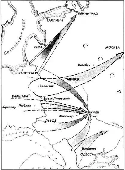 Схема возможных направлений немецкого наступления составленная в ГРУ в марте - фото 29