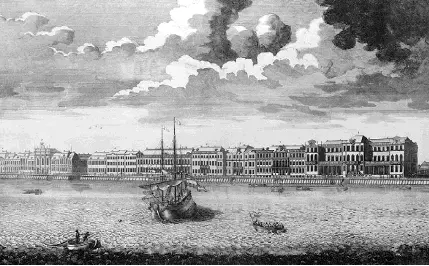 Вид на Дворцовую набережную О Эллигер по рисунку X Марселиуса 1725 г - фото 60