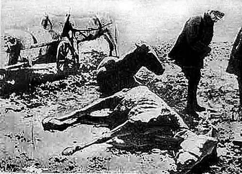 Крестьяне возле умирающих лошадей Украина 1933 год Репродукция из журнала - фото 33