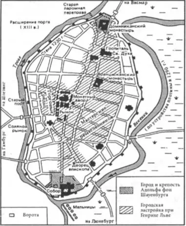 19 Любек 20 План рынка в Любеке 1 Оружейники 2 Булочники 3 Торговля - фото 20
