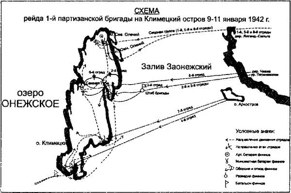 Схема рейда 1й партизанской бригады на Климецкий остров 911 января 1942 г В - фото 62