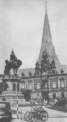 Площадь в Мальмё памятник ратуша и за ней силуэт собора У Роландов уютная - фото 75