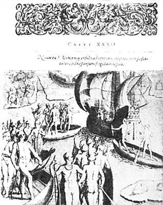Туземцы Бразилии встречают европейский корабль Гравюра XVI века Позднее - фото 29