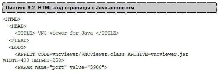 В данном примере запускается Javaапплет с параметром порта 5900 Вы можете мне - фото 314